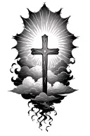 3 crosses with clouds and sun shining tattoo design idea