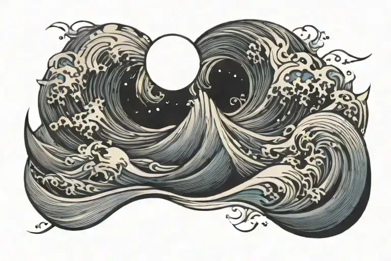 moon ocean wave tattoo design idea