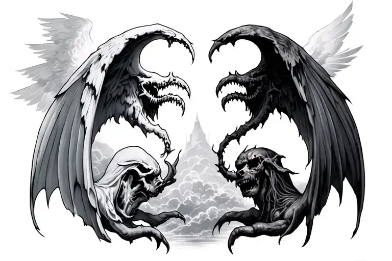 heaven vs hell tattoo design idea