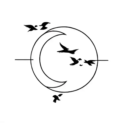 sun and moon and two birds flying tattoo design idea