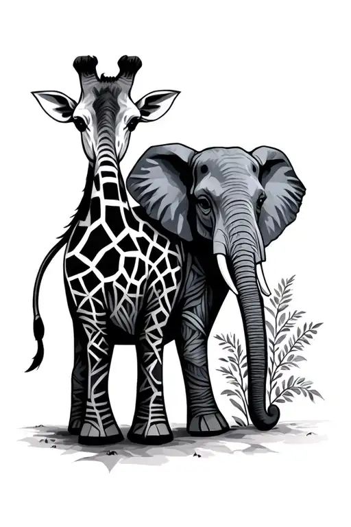 geometric, symbolising our marriage giraffe and and elephant tattoo design idea