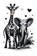 geometric, symbolising our marriage giraffe and and elephant tattoo design idea