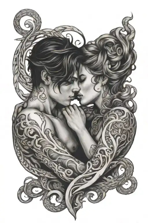 two lovers souls intertwining tattoo design idea