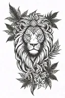 tribal lion with marijuana leaves tattoo design idea