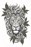 tribal lion with marijuana leaves tattoo design idea