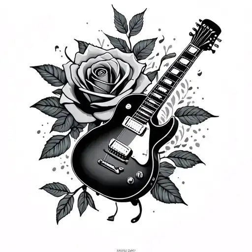 rose guitar and microphone intertwined with musical tattoo design idea