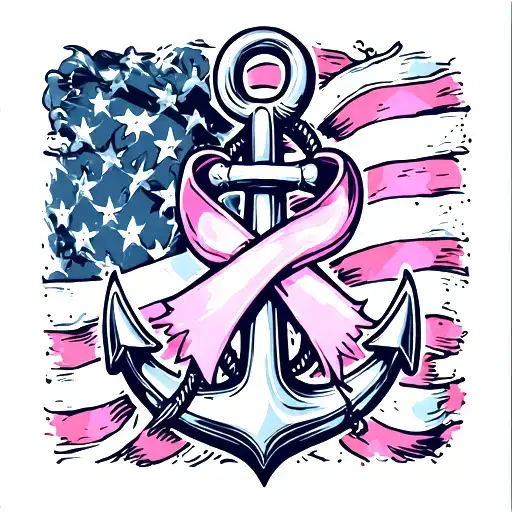 anchor and breast cancer ribbon tattoo design idea