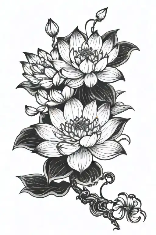 oriental with lotus flowers tattoo design idea