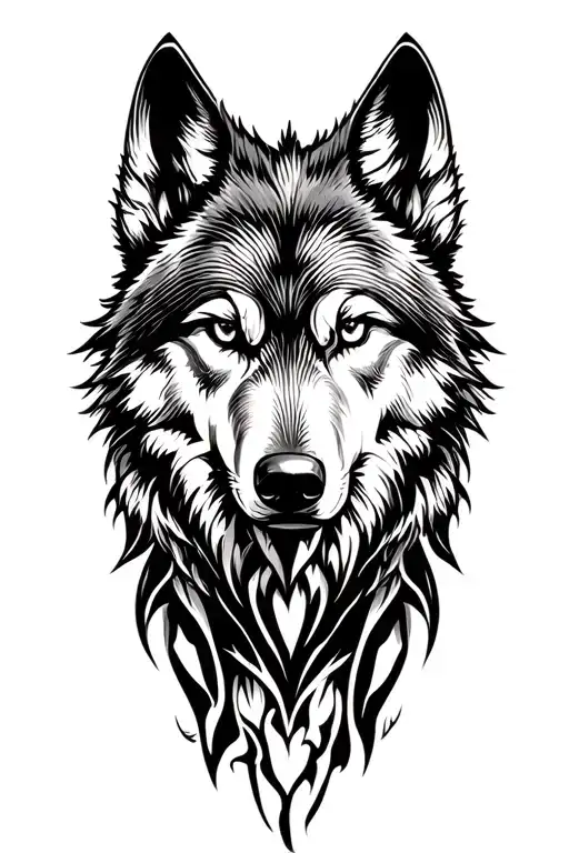 wolf face surrounded tattoo design idea