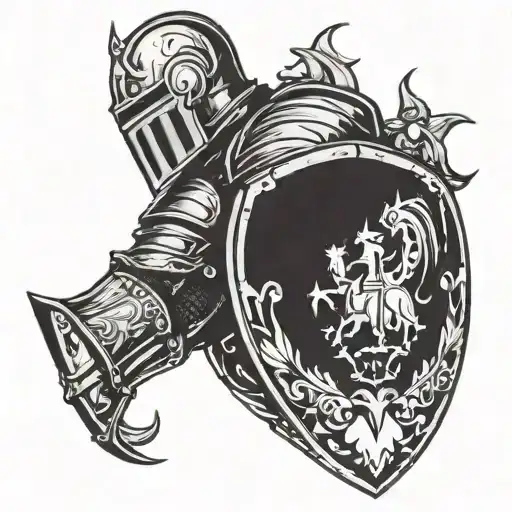knight with crusader great helm. signs of injury. bats. tattoo design idea