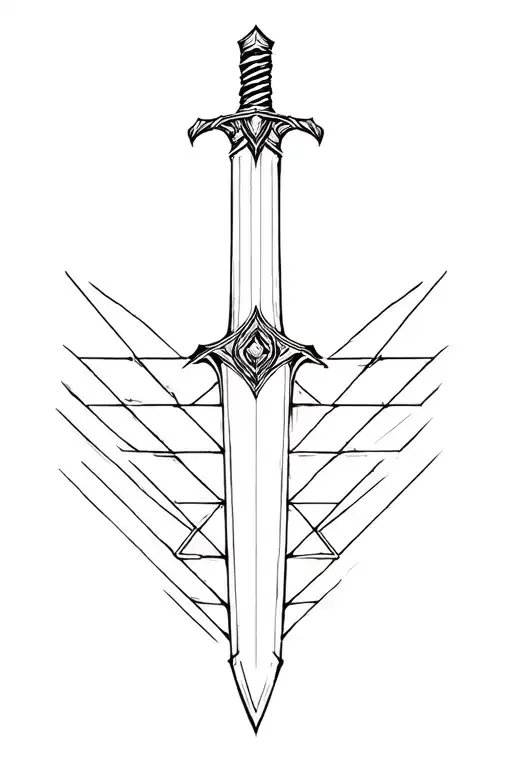 Sword with geometric triangles overlapping bottom of blade  tattoo design idea