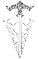 Sword with geometric triangles overlapping bottom of blade  tattoo design idea