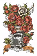 18 wheeler roses tattoo design idea