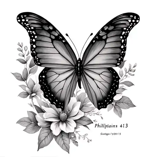 Butterfly with Philippians 4:13 tattoo design idea
