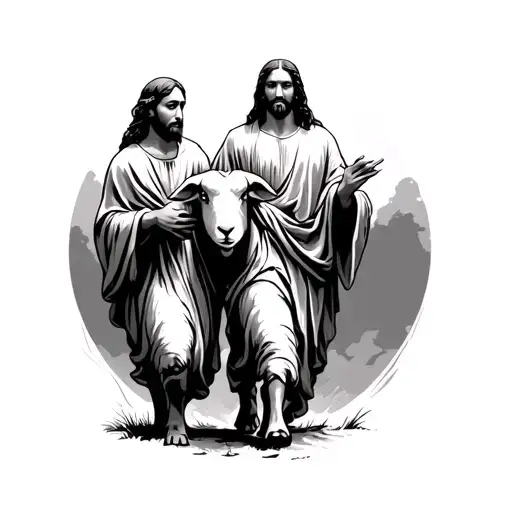 the lost sheep with Jesus walking together tattoo design idea