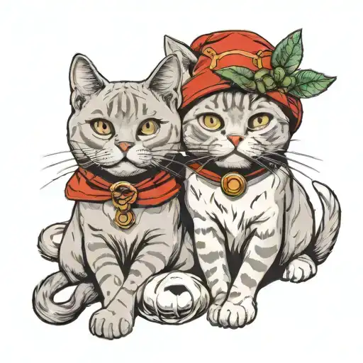two British Shorthair cat with elf tattoo design idea