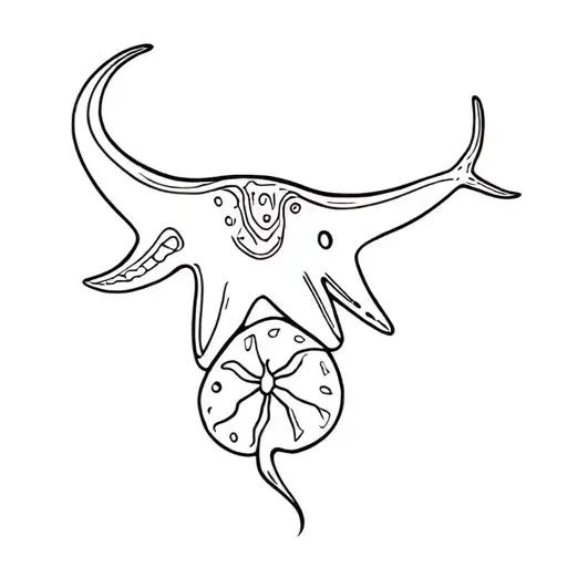 a minimalistic fine line stingray tattoo with a whale shark and a sand dollar tattoo design idea