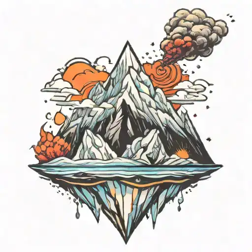 Montagne et iceberg erupting with vibrant tattoo design idea