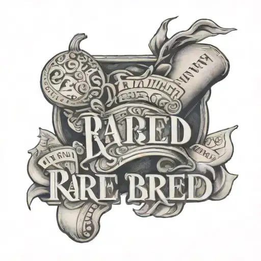 words that say "rare breed" with money bags in the background tattoo design idea