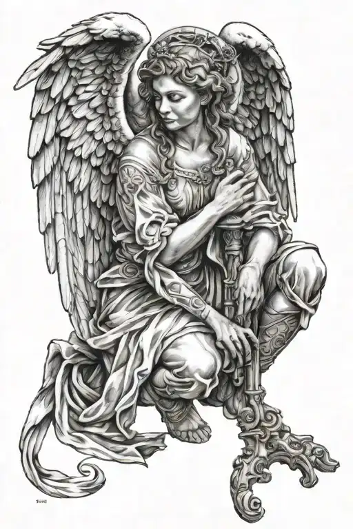 Angel Kneeling tattoo design idea