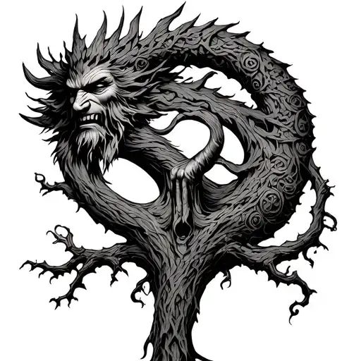 Odin Hanging From Yggdrasil tattoo design idea