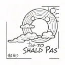 cloud and sun in black and white in japanese style with the sentence This too shall pass tattoo design idea
