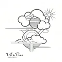 cloud and sun in black and white in japanese style with the sentence This too shall pass tattoo design idea