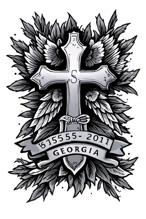 the year 1955-2011 cross with name georgia  tattoo design idea