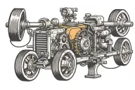 tattoo machine with wheels as it was driving away into sunset tattoo design idea