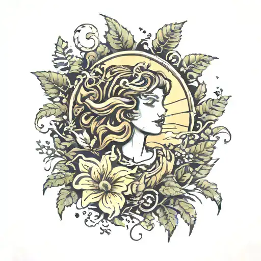 The planet pluto surronded by ferns and silent princesses  tattoo design idea