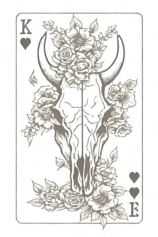 flowers,western,playing cards,cow skull tattoo design idea