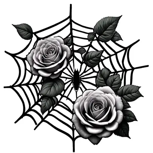 Spider web with roses and spider in the middle  tattoo design idea
