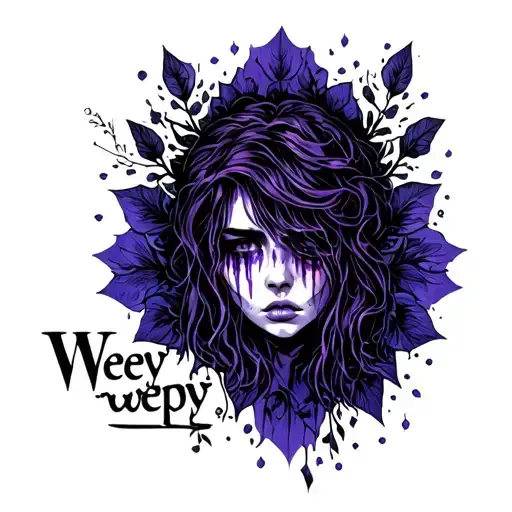 a melancholic tattoo that have written Weepy in it and have dark purple and dark blue background color tattoo design idea