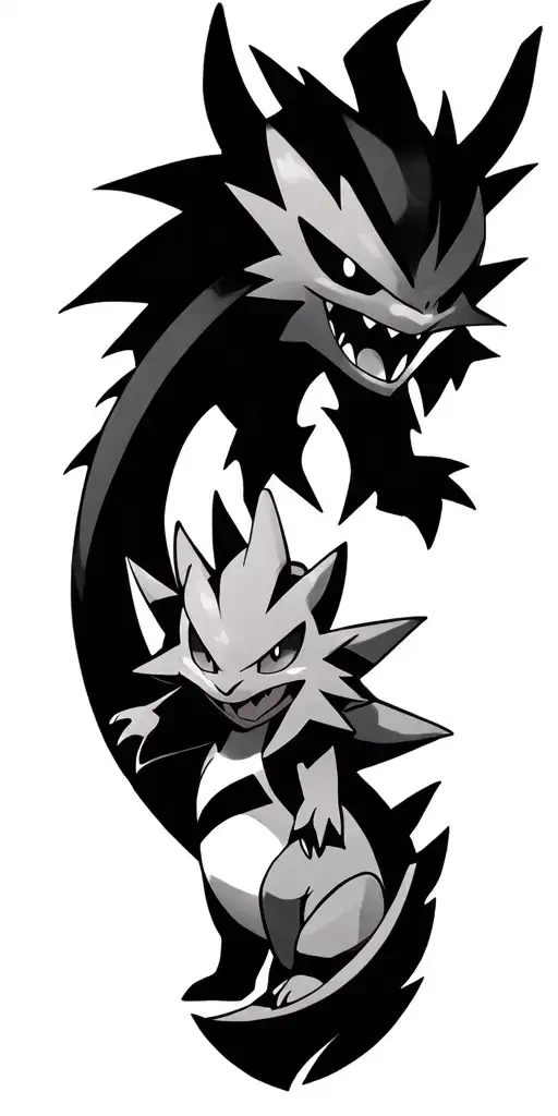 Chien-Pao, Ninetales, Gengar, Charizard, Chandelure, Dragapult, Arctibax Pokemon tattoo design idea