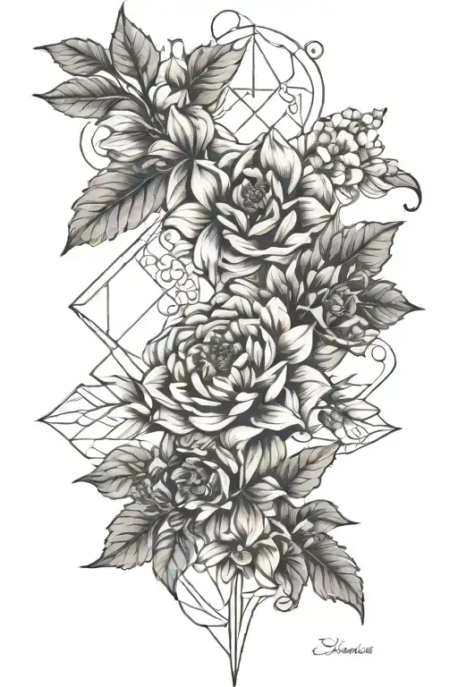 February, July, and November birth flower intertwined tattoo design idea