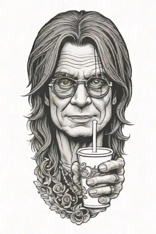 ozzy osbourne with glasses drinking coffee not scary tattoo design idea