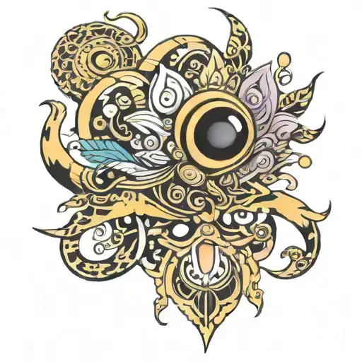 psychedelic golden tumi peru tattoo design idea