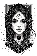 random lines, triangles, rectangles, dots and other geometrical parts forming woman  tattoo design idea