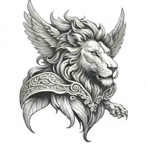 hermes greek god lion face wings symetrical tattoo design idea