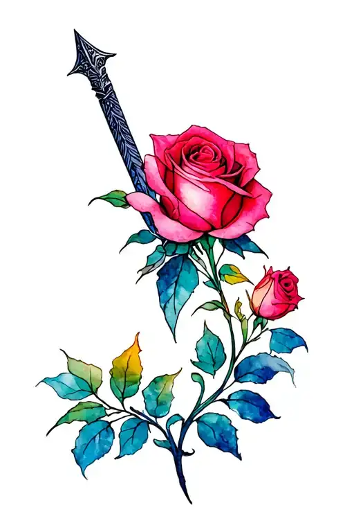dagger and rose tattoo design idea