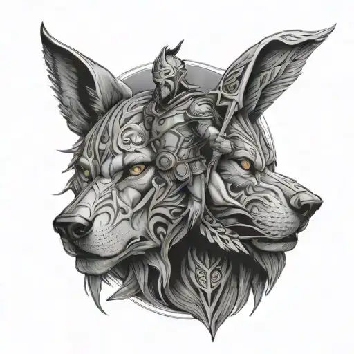 warrior and wolf tattoo design idea