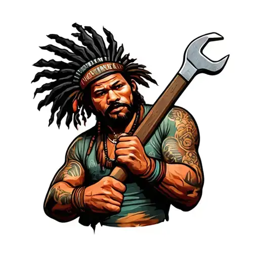 "Indigenous Plumbing L.L.C." "Indigenous Plumbing " "Indigenous Plumbing " dread indigenous men holding wrench tattoo design idea