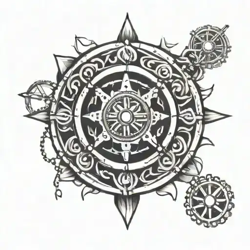 dharma wheel with rosary wrapped tattoo design idea