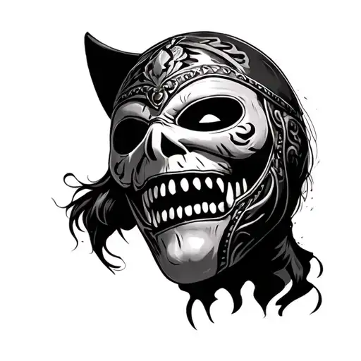 zombie face wearing a luchador mask tattoo design idea