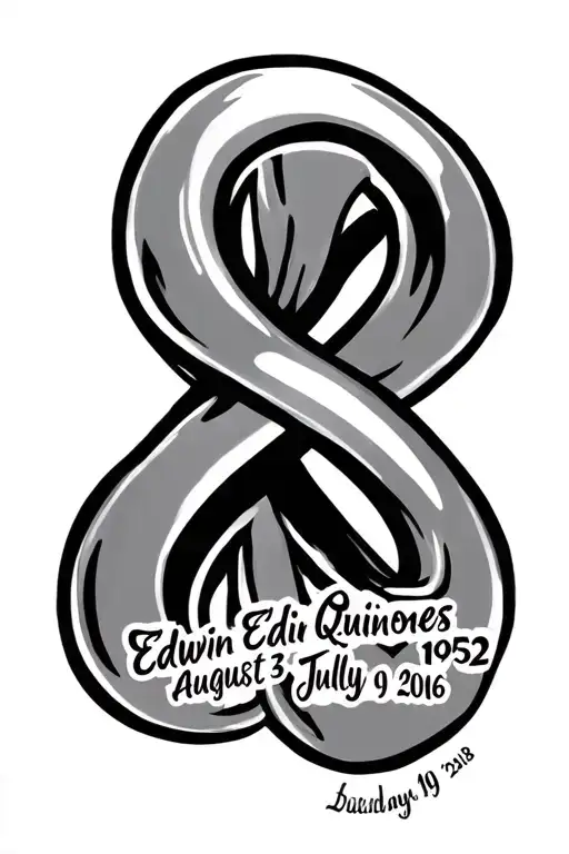 infinity sign with the name Edwin Edwin Quinones and date August 3, 1952  -  July 19, 2016 tattoo design idea