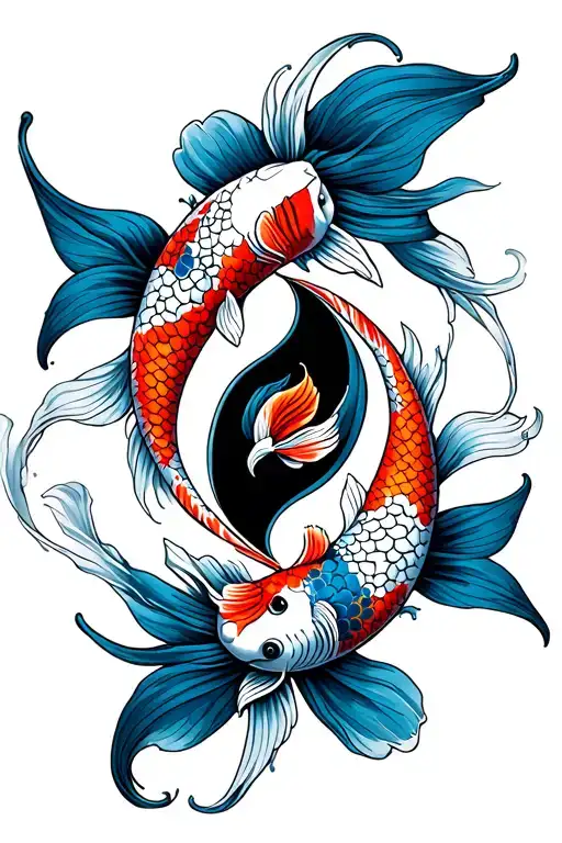 yin and yang koi fish tattoo design idea