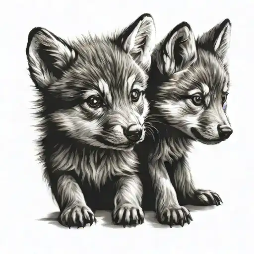 2 cute baby wolves tattoo design idea