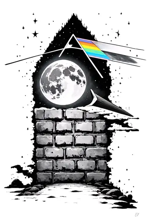 pink floyd another brick in the wall and prism and moon tattoo design idea