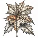 Colored maple leaf orange and red. the stem makes a heart shape tattoo design idea