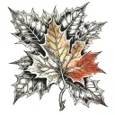 Colored maple leaf orange and red. the stem makes a heart shape tattoo design idea